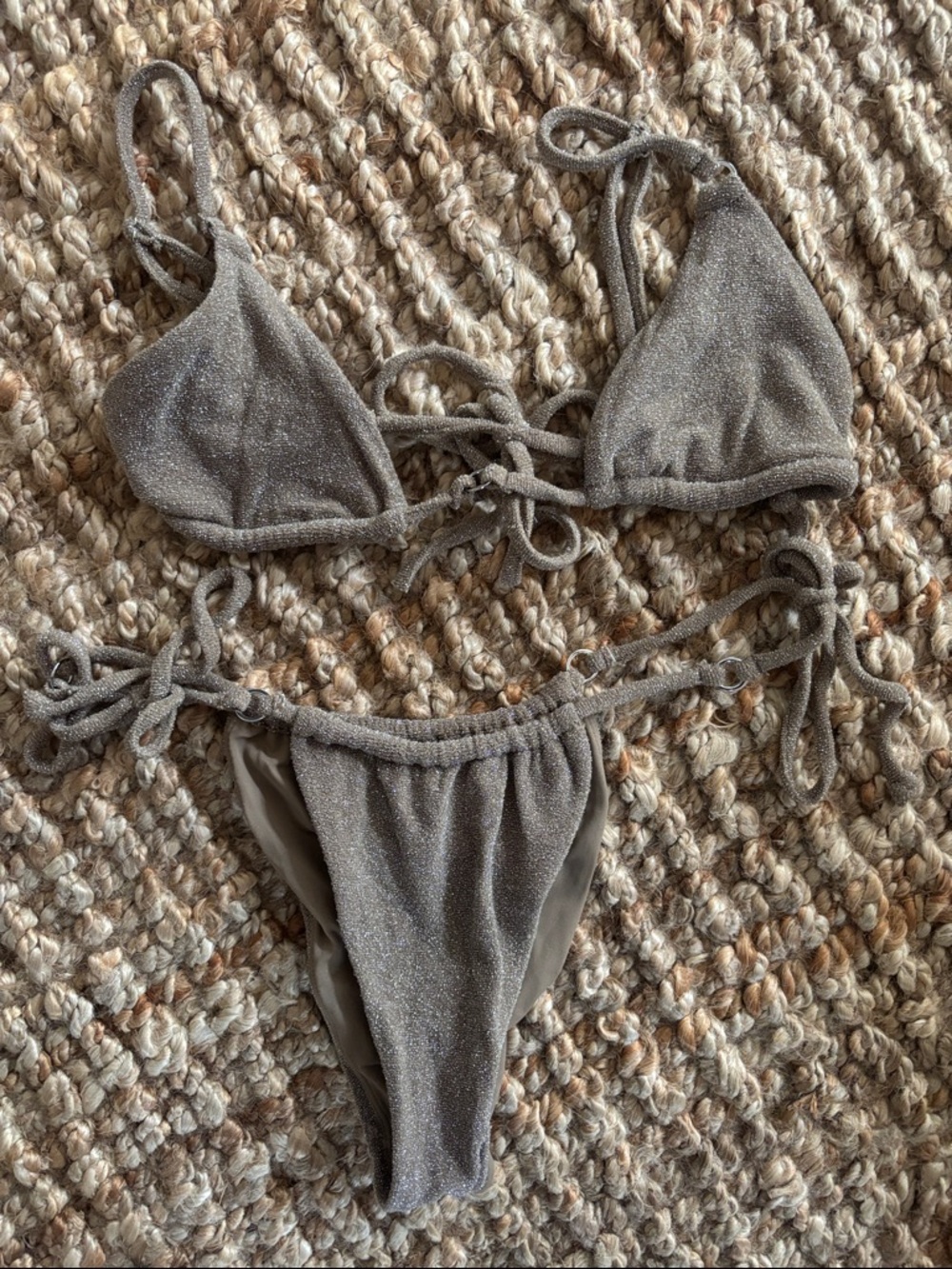 PacSun Sparkle Taupe Triangle String Bikini Set